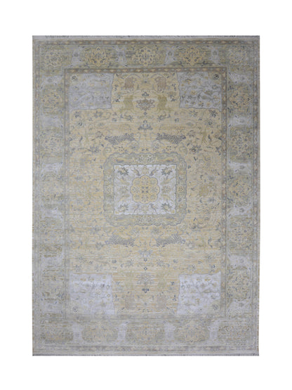 Beige and Ivory, Blended Silk Wool Oxidized  Traditional Hunting Persian Handknotted 10.3x14.5ft 310x440Cms Area Rug