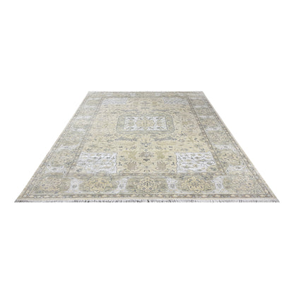 Beige and Ivory, Blended Silk Wool Oxidized  Traditional Hunting Persian Handknotted 10.3x14.5ft 310x440Cms Area Rug