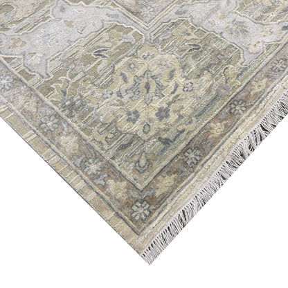 Beige and Ivory, Blended Silk Wool Oxidized  Traditional Hunting Persian Handknotted 10.3x14.5ft 310x440Cms Area Rug