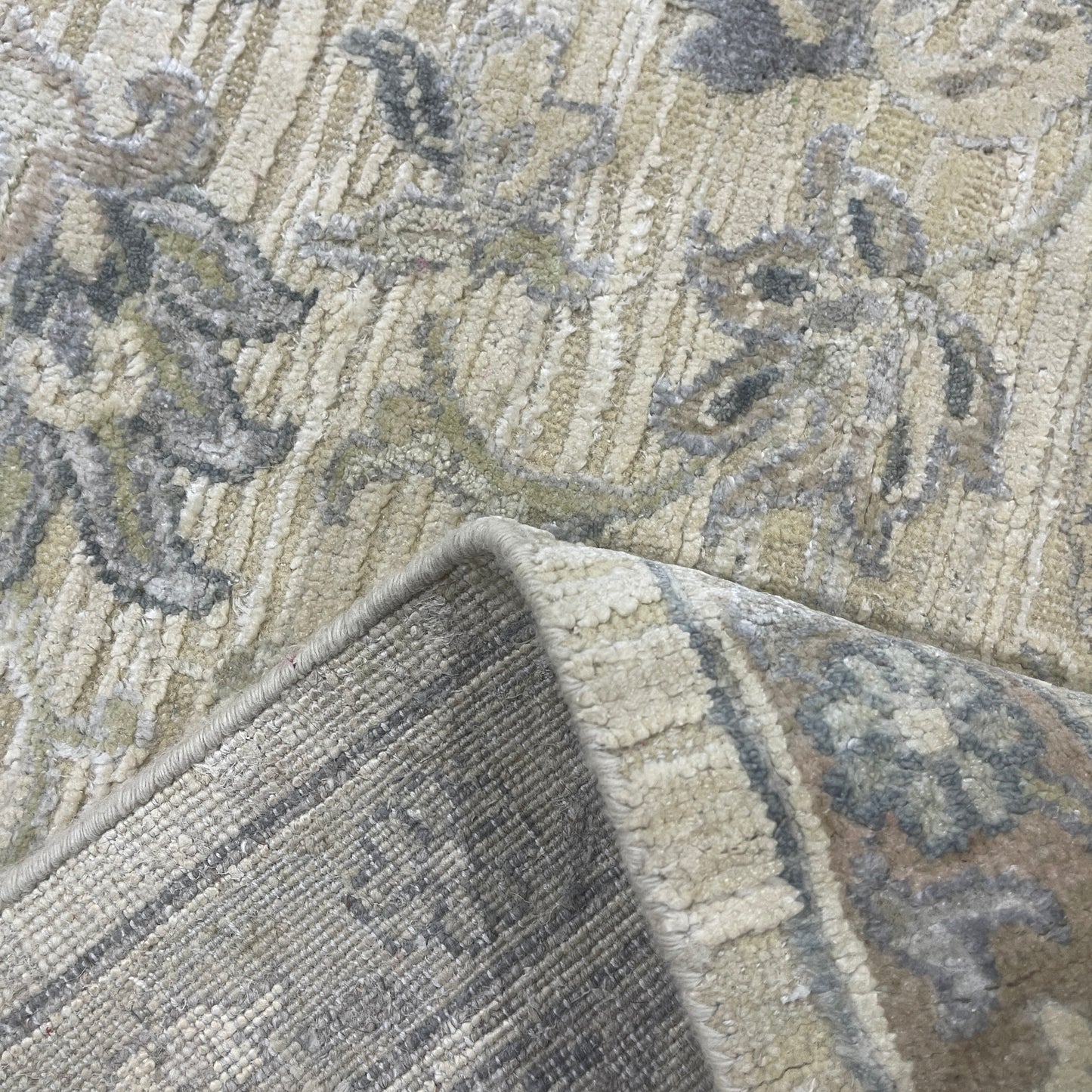 Beige and Ivory, Blended Silk Wool Oxidized  Traditional Hunting Persian Handknotted 10.3x14.5ft 310x440Cms Area Rug