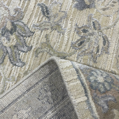 Beige and Ivory, Blended Silk Wool Oxidized  Traditional Hunting Persian Handknotted 10.3x14.5ft 310x440Cms Area Rug
