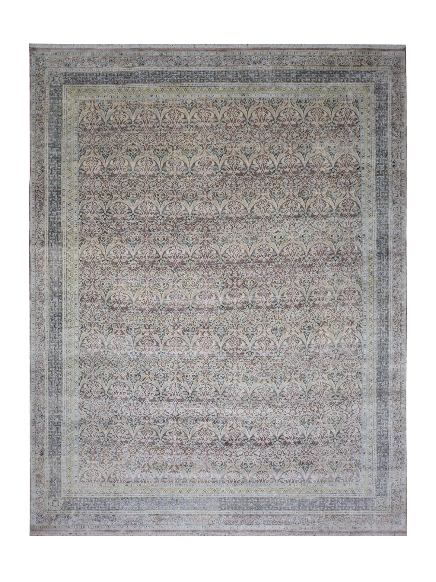 Brown and Gold, Pure Silk Traditional Persian Handknotted 11.7x14.9ft 353x449Cms Area Rug