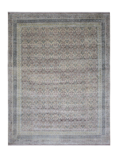 Brown and Gold, Pure Silk Traditional Persian Handknotted 11.7x14.9ft 353x449Cms Area Rug