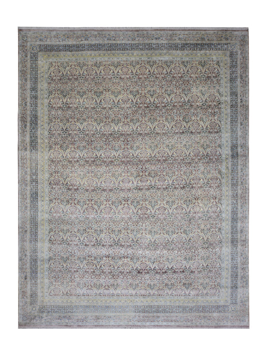 Brown and Gold, Pure Silk Traditional Persian Handknotted 11.7x14.9ft 353x449Cms Area Rug