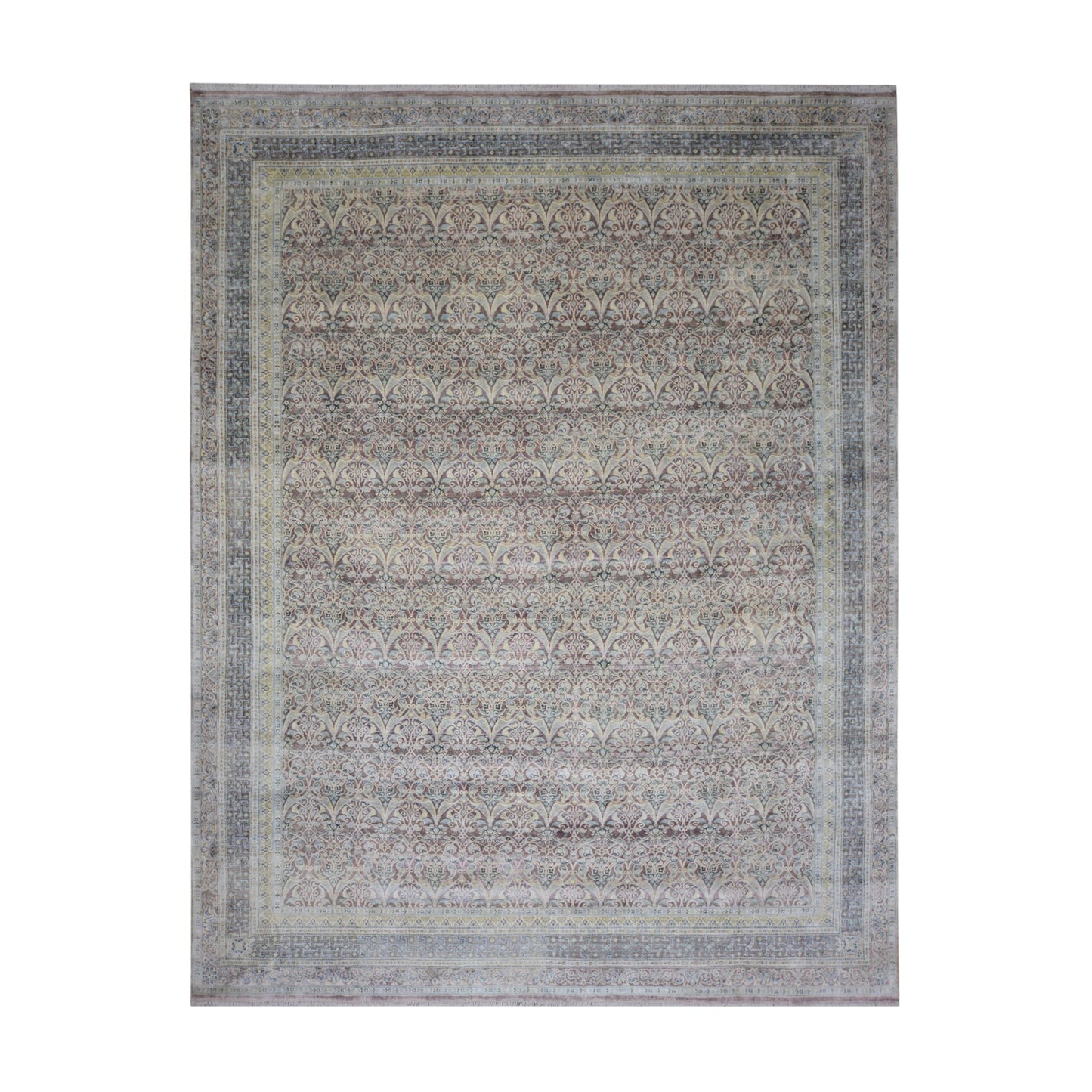 Brown and Gold, Pure Silk Traditional Persian Handknotted 11.7x14.9ft 353x449Cms Area Rug
