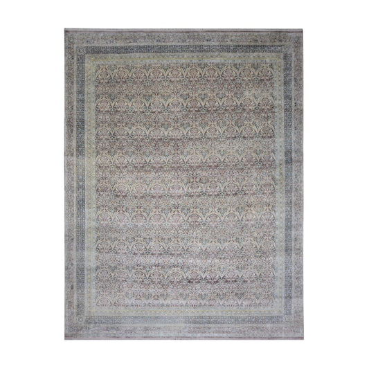 Brown and Gold, Pure Silk Traditional Persian Handknotted 11.7x14.9ft 353x449Cms Area Rug
