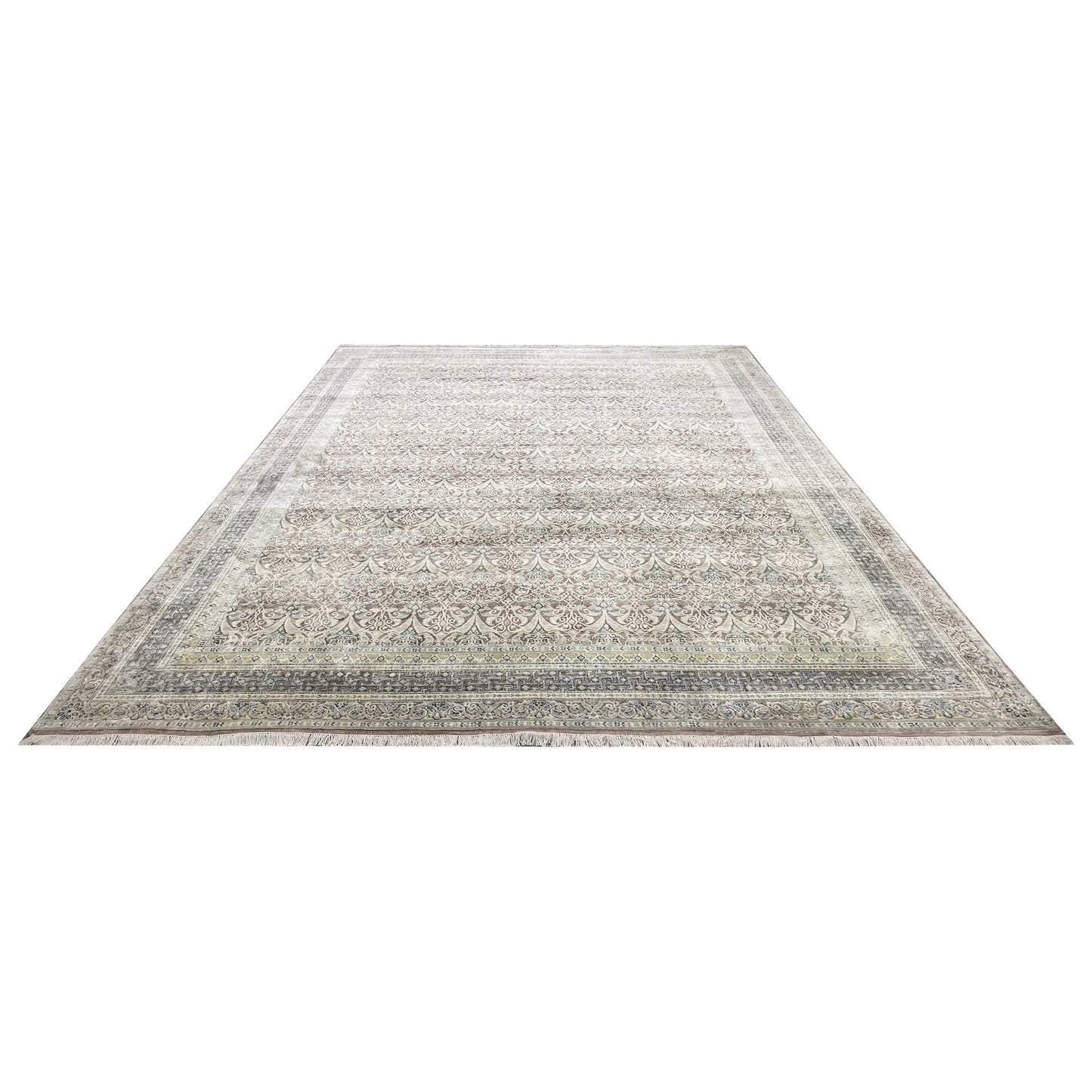 Brown and Gold, Pure Silk Traditional Persian Handknotted 11.7x14.9ft 353x449Cms Area Rug