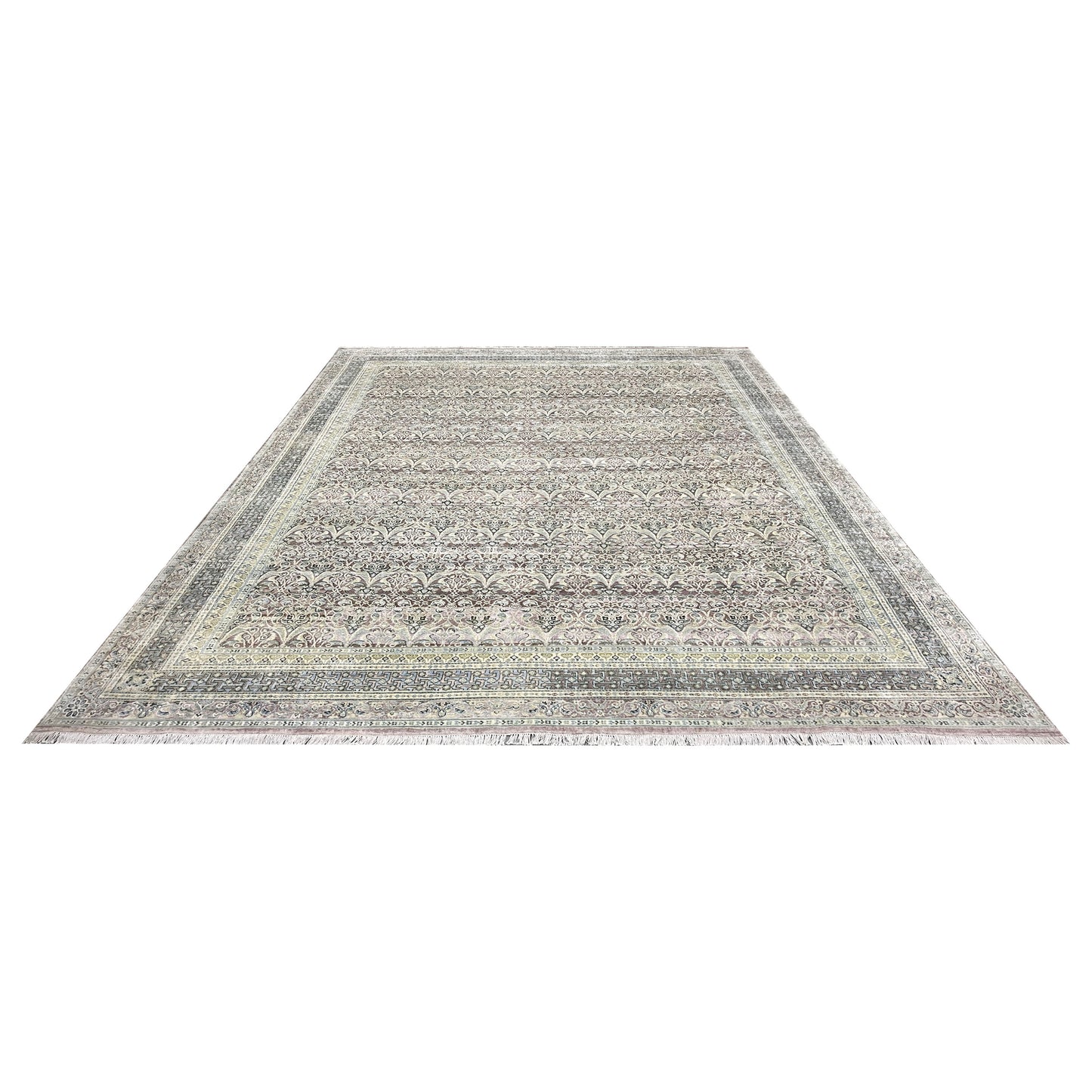 Brown and Gold, Pure Silk Traditional Persian Handknotted 11.7x14.9ft 353x449Cms Area Rug