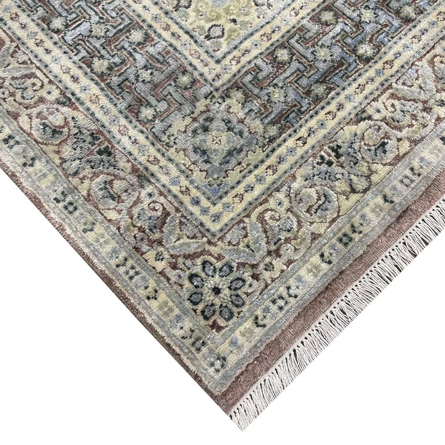 Brown and Gold, Pure Silk Traditional Persian Handknotted 11.7x14.9ft 353x449Cms Area Rug