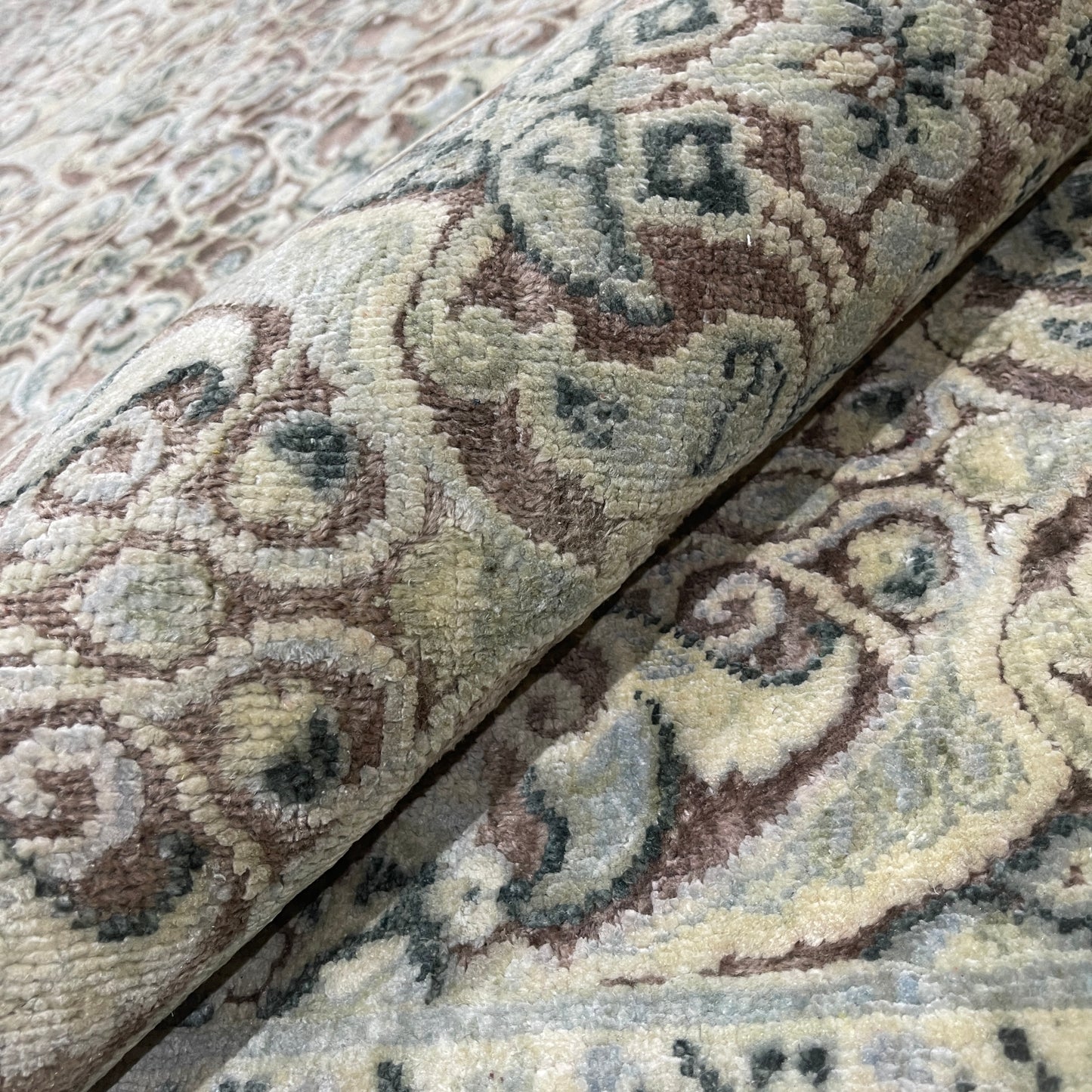 Brown and Gold, Pure Silk Traditional Persian Handknotted 11.7x14.9ft 353x449Cms Area Rug