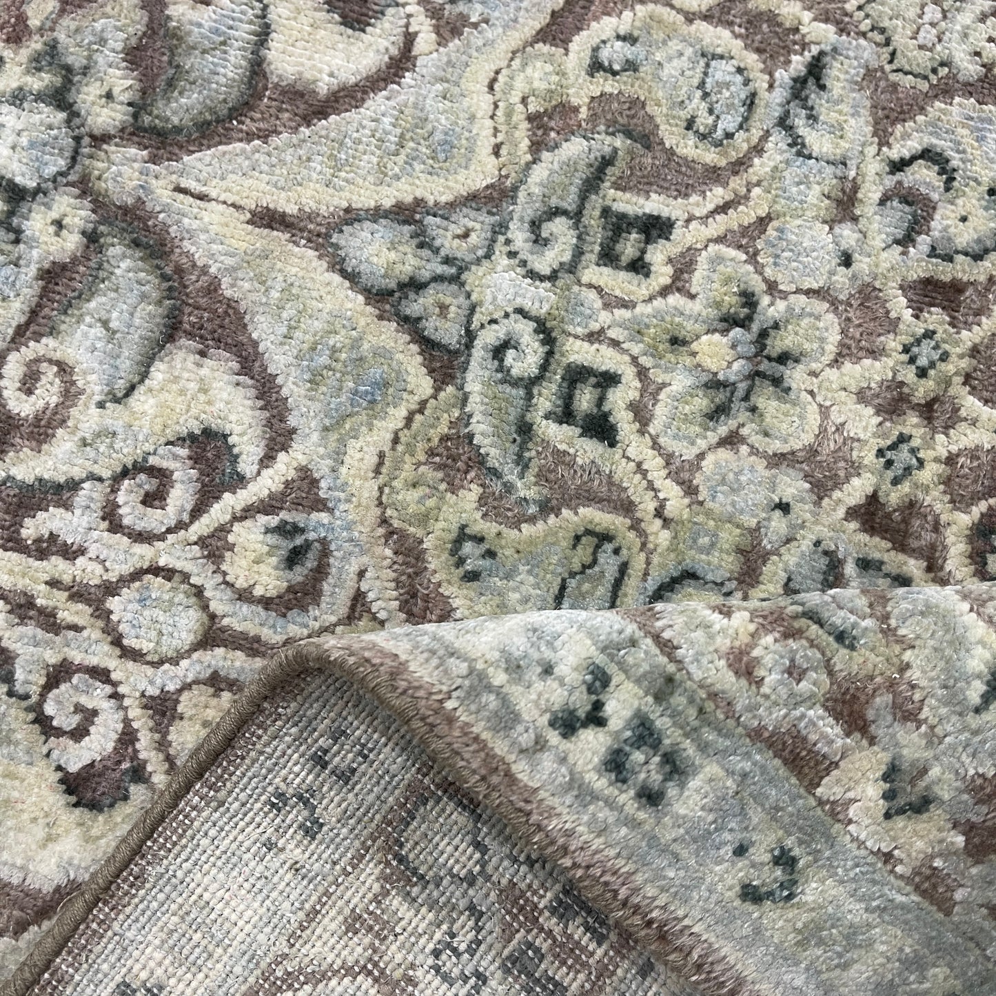 Brown and Gold, Pure Silk Traditional Persian Handknotted 11.7x14.9ft 353x449Cms Area Rug