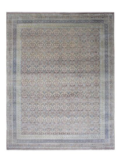 Brown and Gold, Pure Silk Regular Traditional Persian Handknotted 11.8x14.10ft 355x452Cms Area Rug