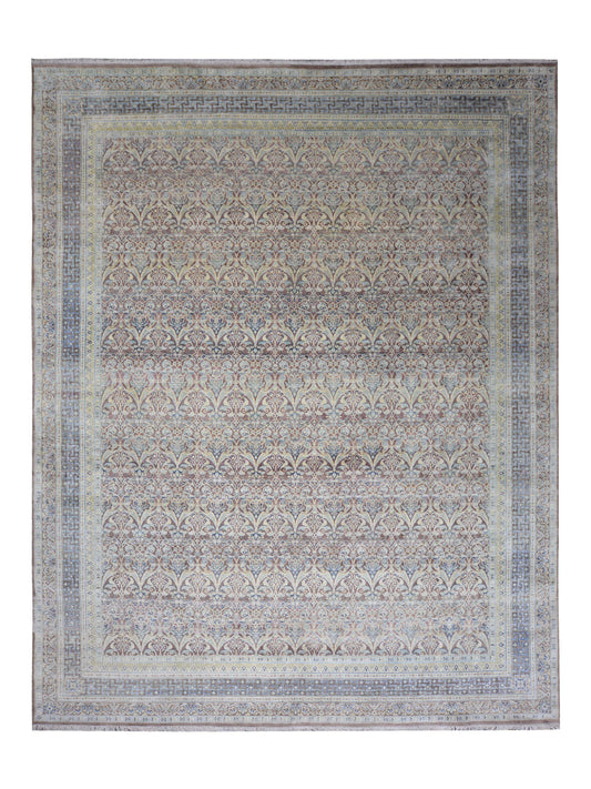 Brown and Gold, Pure Silk Regular Traditional Persian Handknotted 11.8x14.10ft 355x452Cms Area Rug