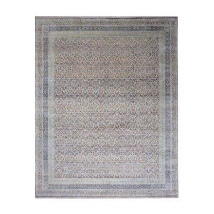 Brown and Gold, Pure Silk Regular Traditional Persian Handknotted 11.8x14.10ft 355x452Cms Area Rug