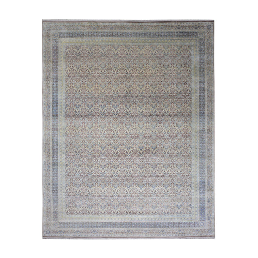 Brown and Gold, Pure Silk Regular Traditional Persian Handknotted 11.8x14.10ft 355x452Cms Area Rug