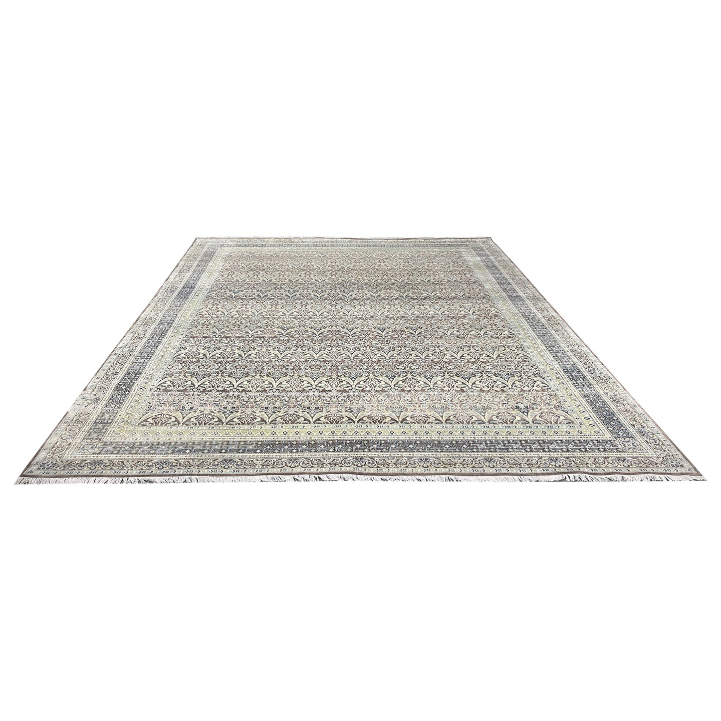 Brown and Gold, Pure Silk Regular Traditional Persian Handknotted 11.8x14.10ft 355x452Cms Area Rug