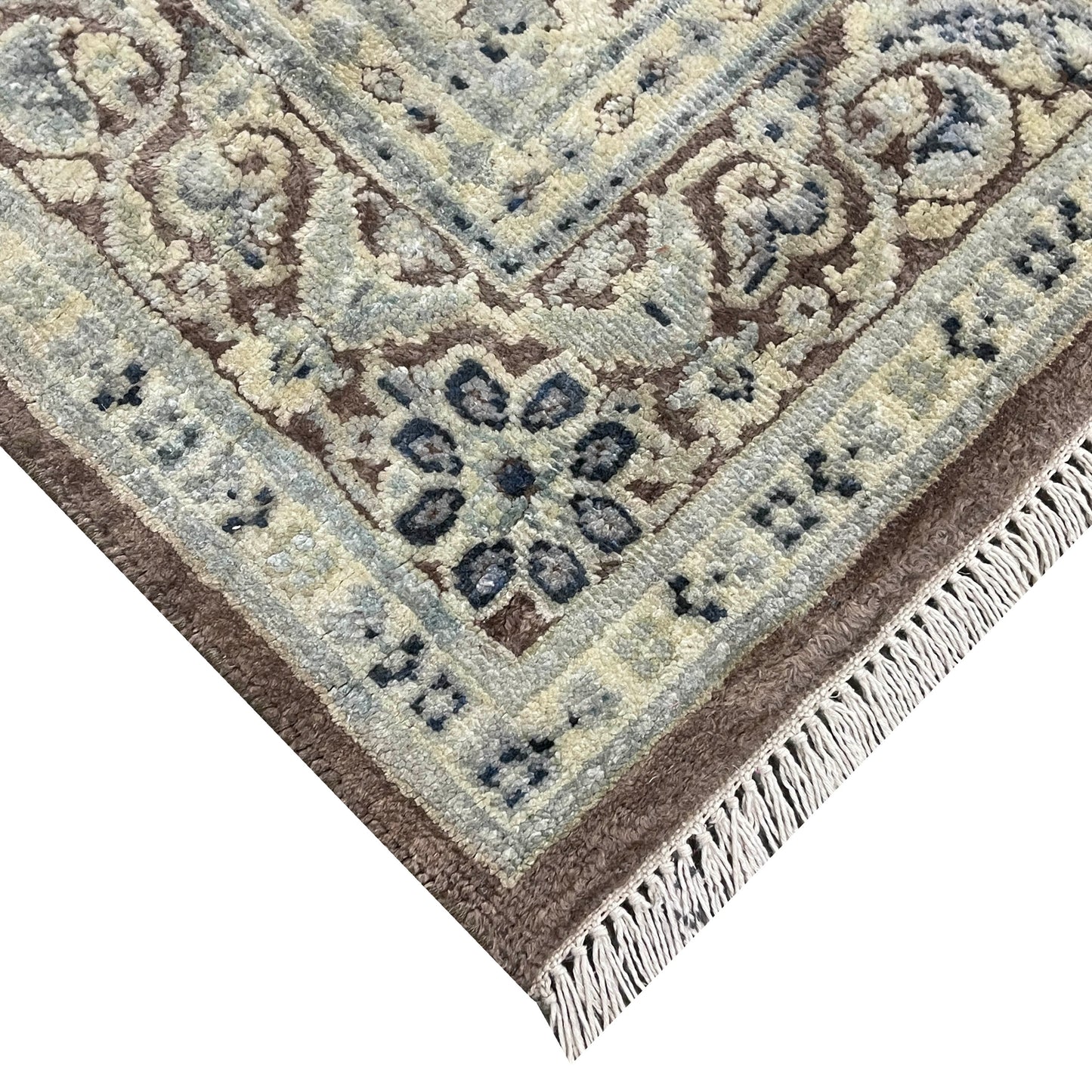 Brown and Gold, Pure Silk Regular Traditional Persian Handknotted 11.8x14.10ft 355x452Cms Area Rug