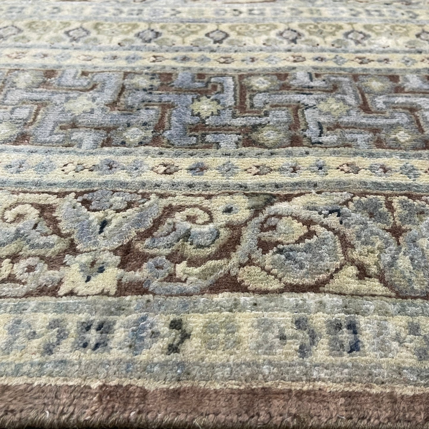Brown and Gold, Pure Silk Regular Traditional Persian Handknotted 11.8x14.10ft 355x452Cms Area Rug