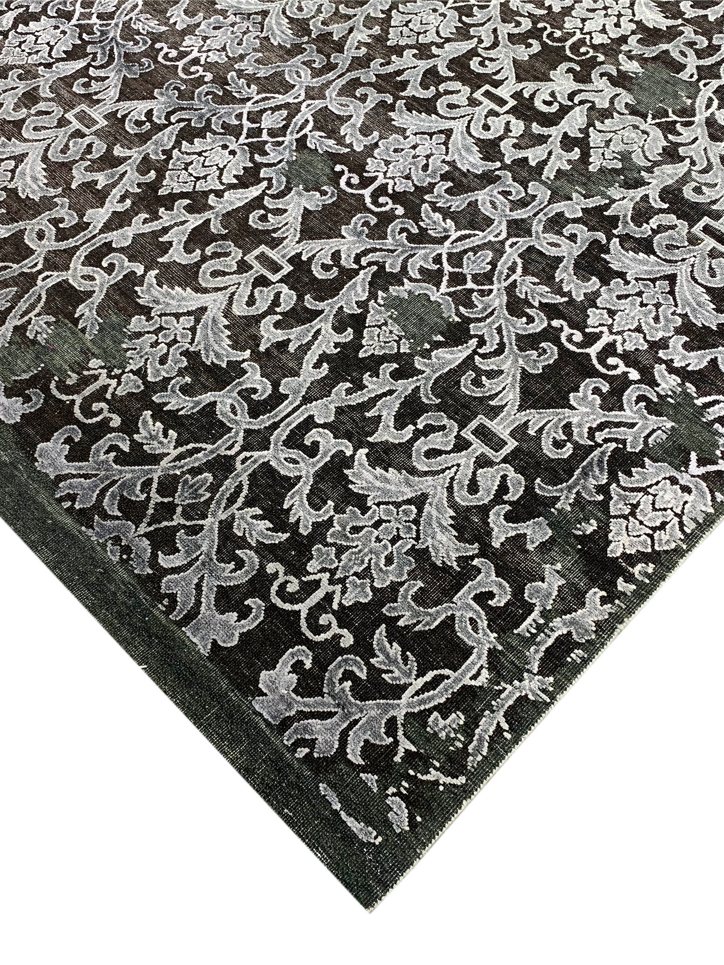 Camel, Grey Silk and Wool Transitional Damask Handknotted 7.11x10.6Ft 240x319Cms Area Rug