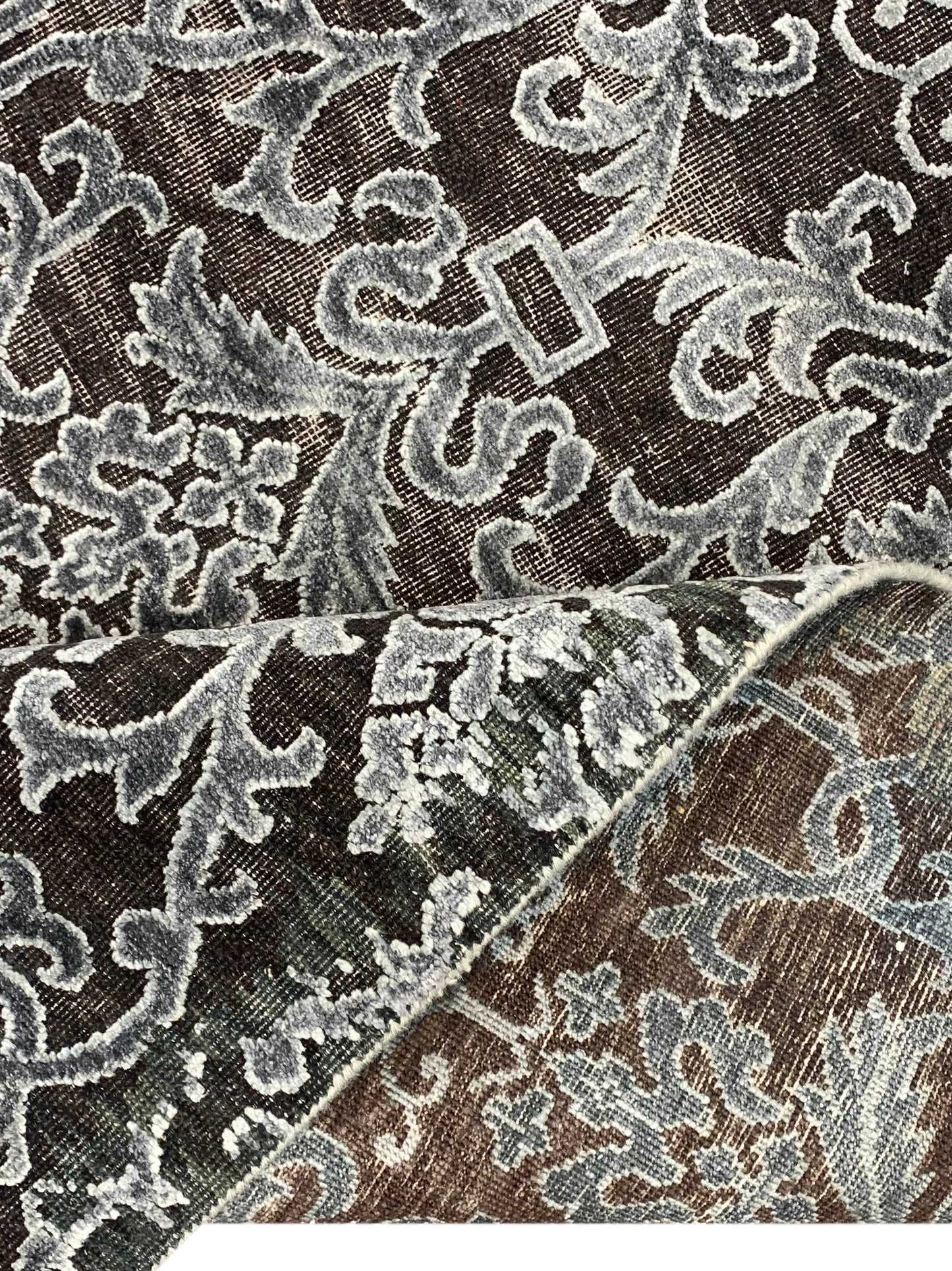 Camel, Grey Silk and Wool Transitional Damask Handknotted 7.11x10.6Ft 240x319Cms Area Rug