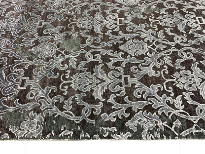 Camel, Grey Silk and Wool Transitional Damask Handknotted 7.11x10.6Ft 240x319Cms Area Rug