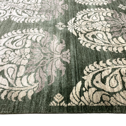 Flower Green and Ivory Transitional Floral Pure Silk Handknotted 8.2x9.11Ft 249x303Cms Area Rug