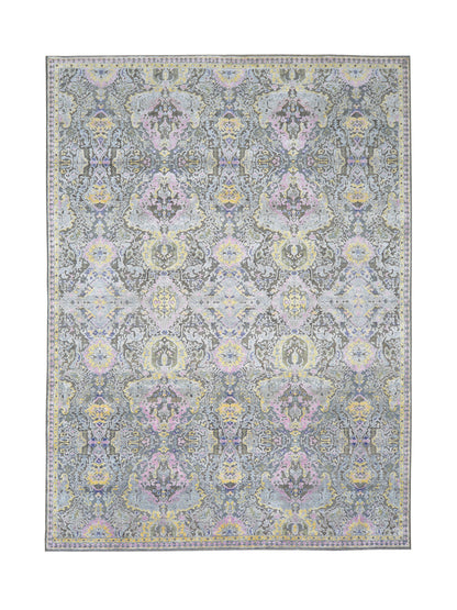 L. Green and Brown, Viscose and Wool Transitional Handknotted 8.8x11.11Ft 275x365Cms Area Rug