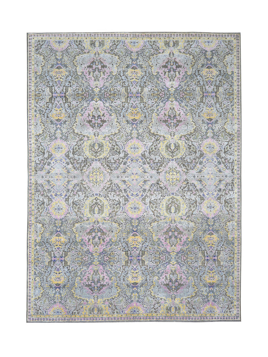 L. Green and Brown, Viscose and Wool Transitional Handknotted 8.8x11.11Ft 275x365Cms Area Rug