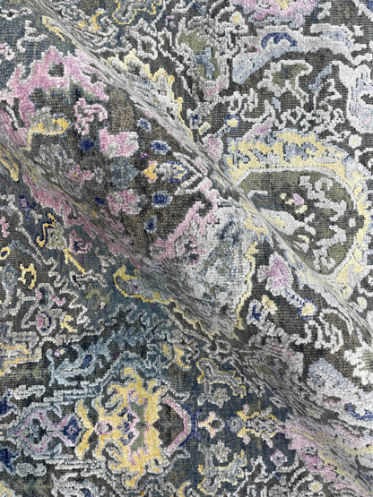 L. Green and Brown, Viscose and Wool Transitional Handknotted 8.8x11.11Ft 275x365Cms Area Rug