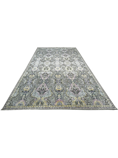 L. Green and Brown, Viscose and Wool Transitional Handknotted 8.8x11.11Ft 275x365Cms Area Rug