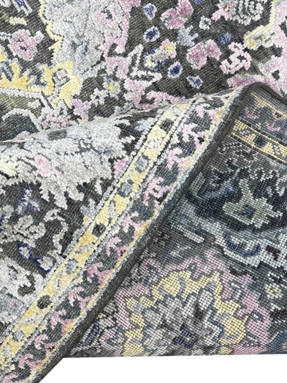 L. Green and Brown, Viscose and Wool Transitional Handknotted 8.8x11.11Ft 275x365Cms Area Rug