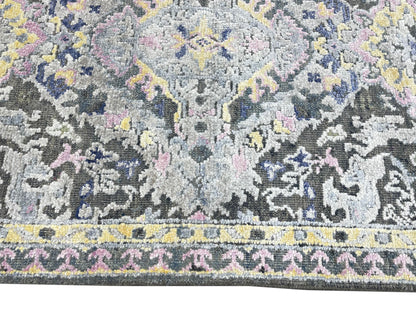 L. Green and Brown, Viscose and Wool Transitional Handknotted 8.8x11.11Ft 275x365Cms Area Rug