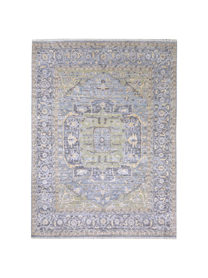 L. Blue and L. Green, Silk and Wool Oxidized Traditional Handknotted 8.10x11.10Ft 270x360Cms Area Rug