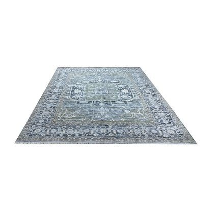 L. Blue and L. Green, Silk and Wool Oxidized Traditional Handknotted 8.10x11.10Ft 270x360Cms Area Rug