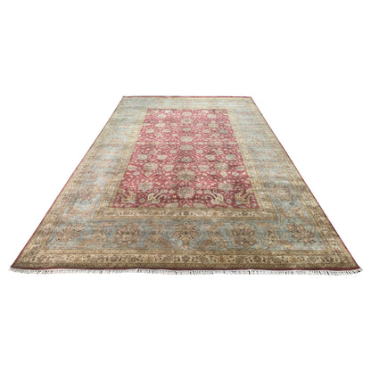 Red and L. Blue, Pure Silk Traditional Agra Handknotted 10.0x15.6Ft 305x479Cms Area Rug