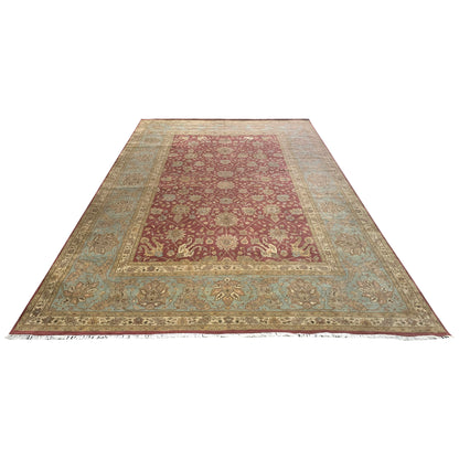 Red and L. Blue, Pure Silk Traditional Agra Handknotted 10.0x15.6Ft 305x479Cms Area Rug