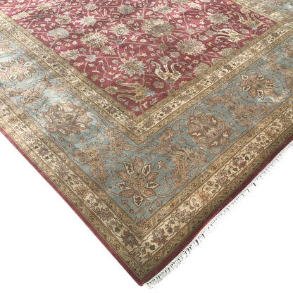 Red and L. Blue, Pure Silk Traditional Agra Handknotted 10.0x15.6Ft 305x479Cms Area Rug