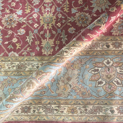 Red and L. Blue, Pure Silk Traditional Agra Handknotted 10.0x15.6Ft 305x479Cms Area Rug