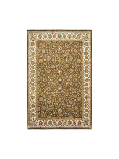 Brown and Ivory, Pure Silk Regular Persian Traditional Handknotted 6.6x9.5Ft 198x286Cms Area Rug
