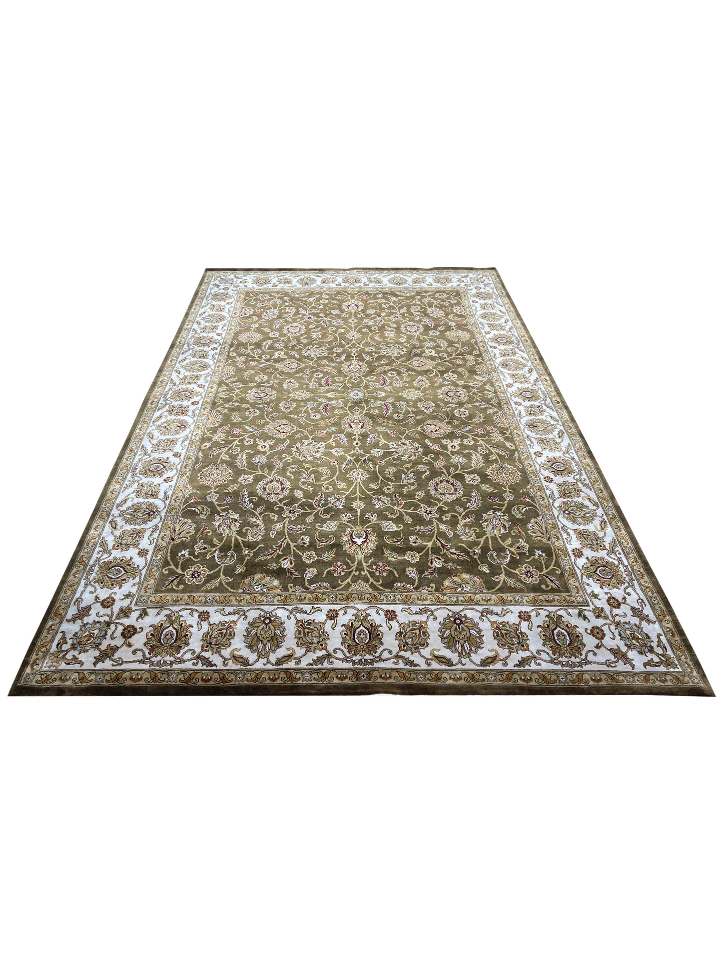 Brown and Ivory, Pure Silk Regular Persian Traditional Handknotted 6.6x9.5Ft 198x286Cms Area Rug