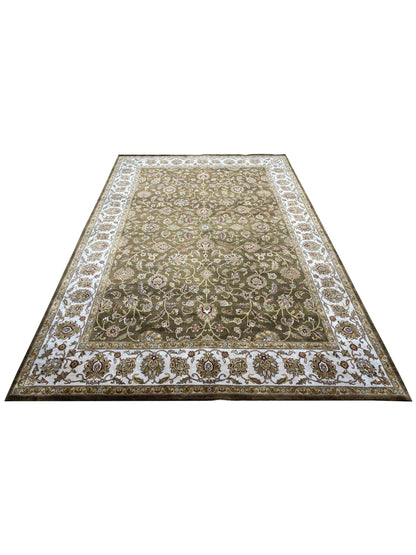 Brown and Ivory, Pure Silk Regular Persian Traditional Handknotted 6.6x9.5Ft 198x286Cms Area Rug
