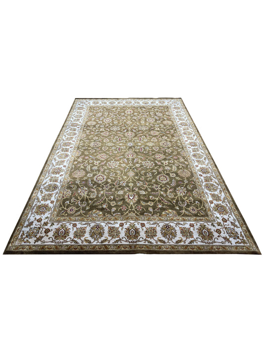 Brown and Ivory, Pure Silk Regular Persian Traditional Handknotted 6.6x9.5Ft 198x286Cms Area Rug