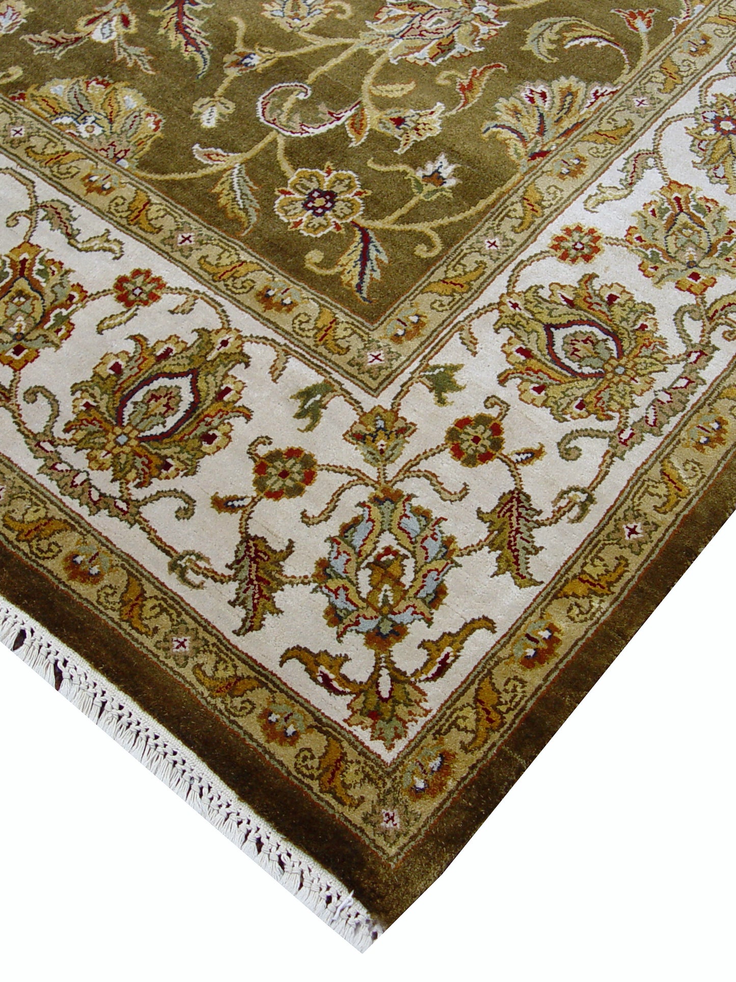 Brown and Ivory, Pure Silk Regular Persian Traditional Handknotted 6.6x9.5Ft 198x286Cms Area Rug