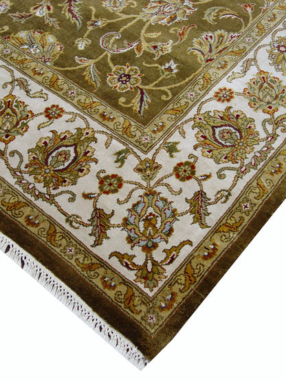 Brown and Ivory, Pure Silk Regular Persian Traditional Handknotted 6.6x9.5Ft 198x286Cms Area Rug