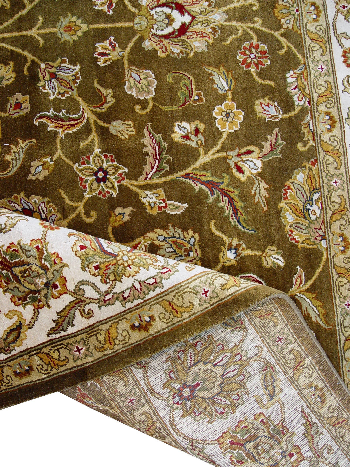 Brown and Ivory, Pure Silk Regular Persian Traditional Handknotted 6.6x9.5Ft 198x286Cms Area Rug