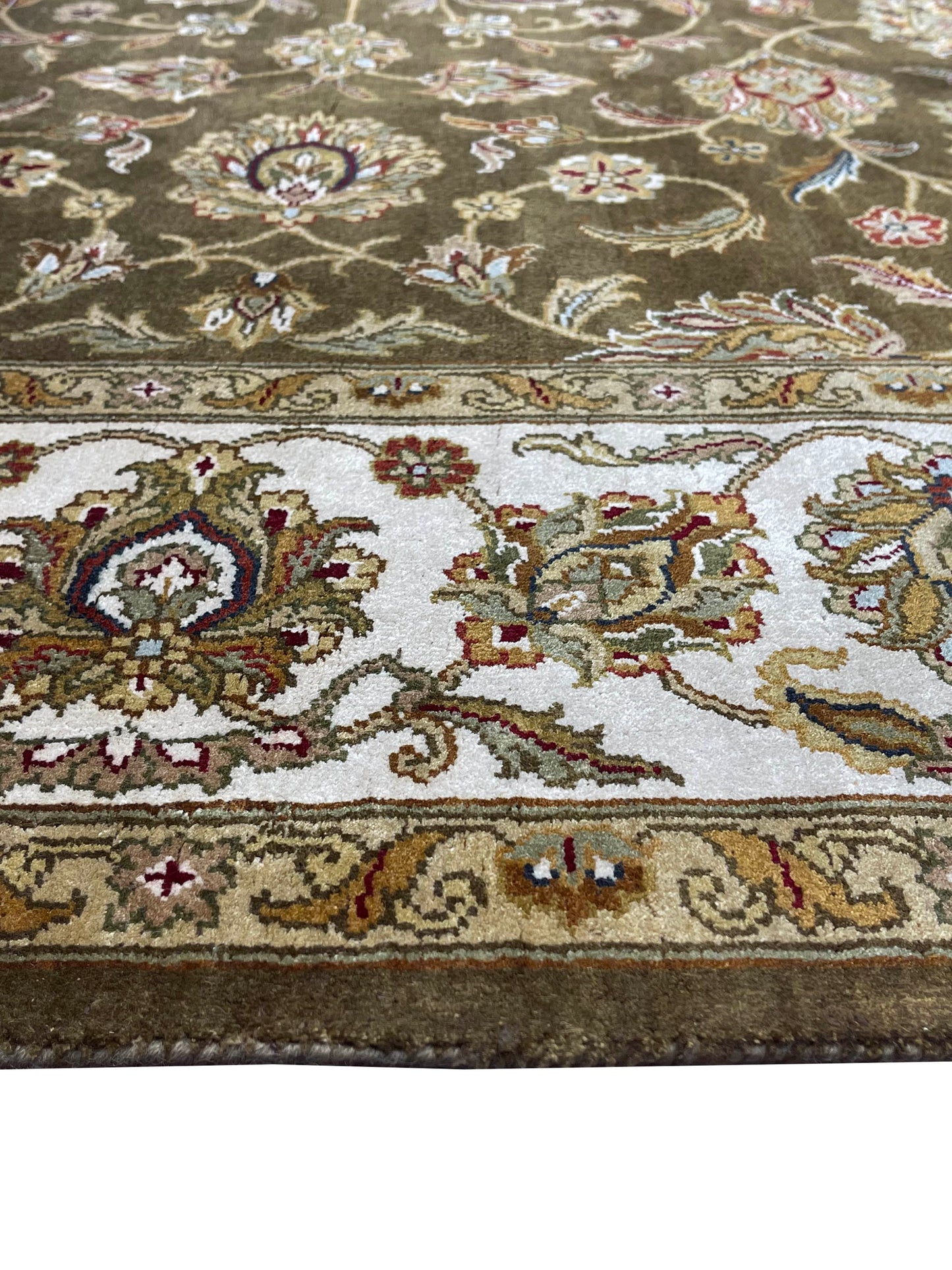 Brown and Ivory, Pure Silk Regular Persian Traditional Handknotted 6.6x9.5Ft 198x286Cms Area Rug