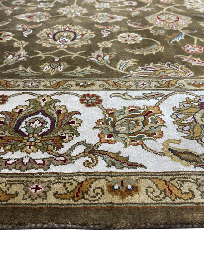 Brown and Ivory, Pure Silk Regular Persian Traditional Handknotted 6.6x9.5Ft 198x286Cms Area Rug