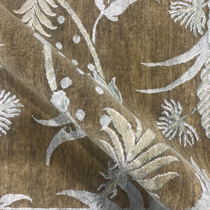 Mulberry Floral Camel, Brown and Silver Transitional Handknotted 8.0x10.3Ft 245x312Cms Area Rug