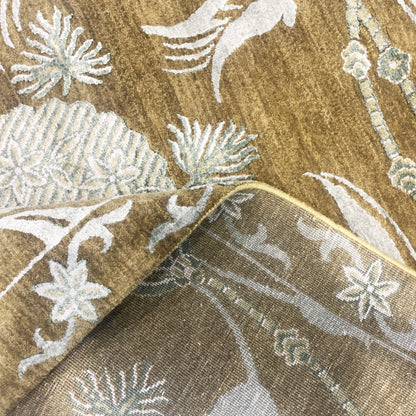 Mulberry Floral Camel, Brown and Silver Transitional Handknotted 8.0x10.3Ft 245x312Cms Area Rug