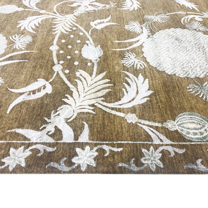 Mulberry Floral Camel, Brown and Silver Transitional Handknotted 8.0x10.3Ft 245x312Cms Area Rug